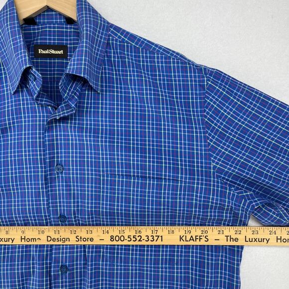 PAUL STUART Shirt Mens M Plaid Woven Button Up Long Sleeve Cotton Blue - Picture 14 of 16